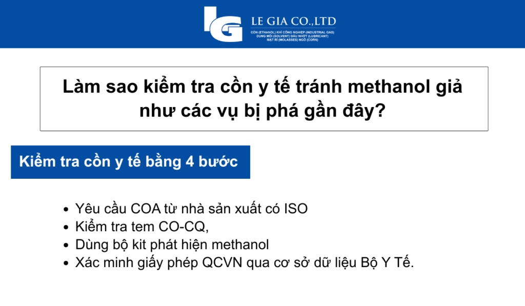 Làm sao kiểm tra cồn y tế tránh methanol giả