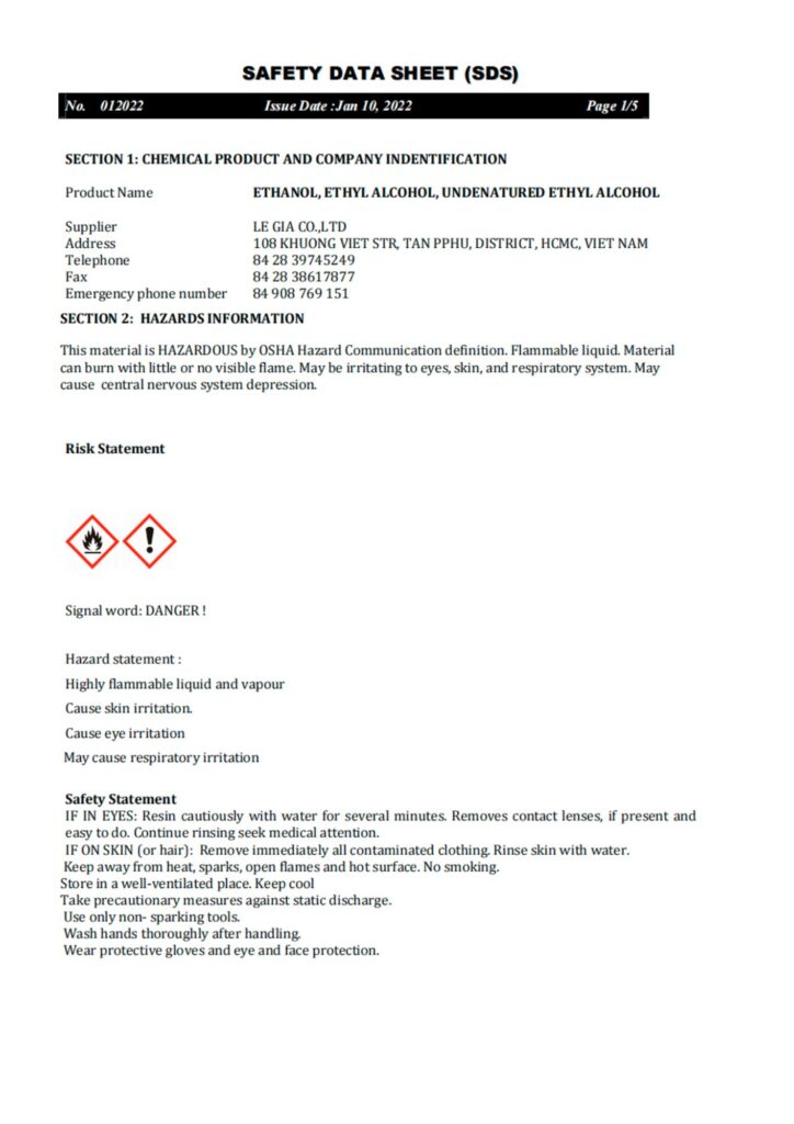 CERTIFICATE OF ANALYSIS UNDENATURED ETHYL ALCOHOL 96% (3)