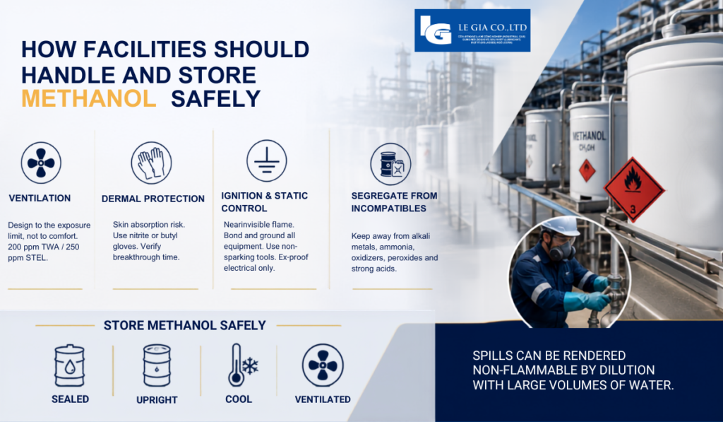 How facilities should handle and store methanol safely